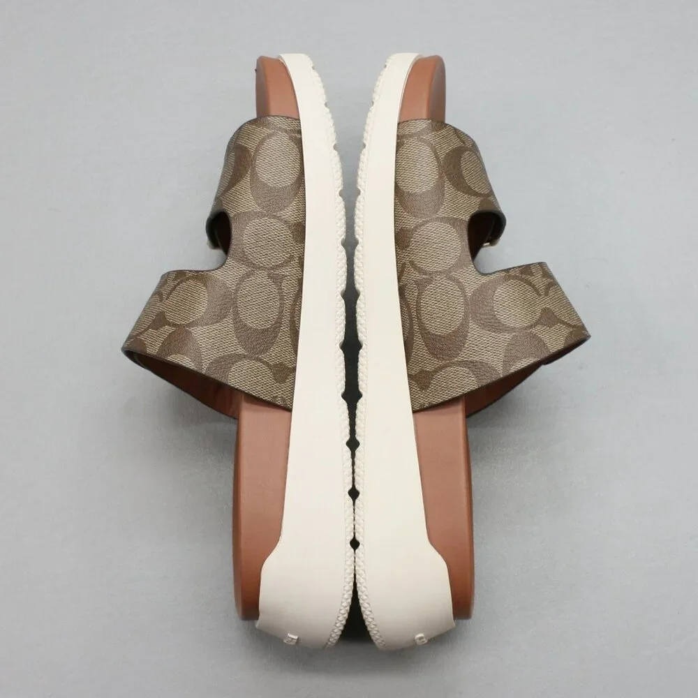 Coach Ladies 8 Gable Khaki/Saddle Signature Platform Slides Mules Sandals Shoes - Picture 12 of 12